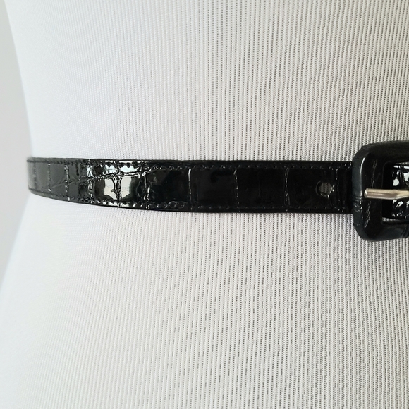 Ann Turk Black Patent Leather Crocodile Animal Print Vintage Belt - Picture 2 of 8
